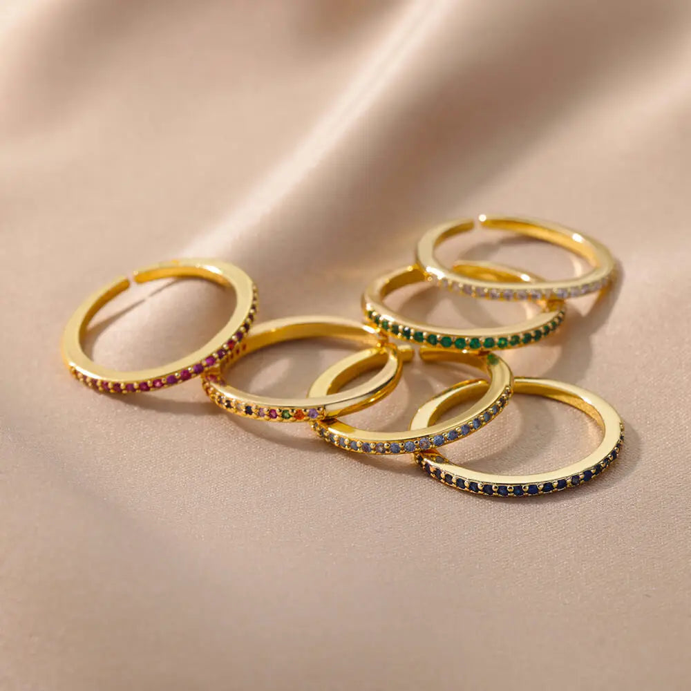 Green Rings For Women Stainless Steel Gold