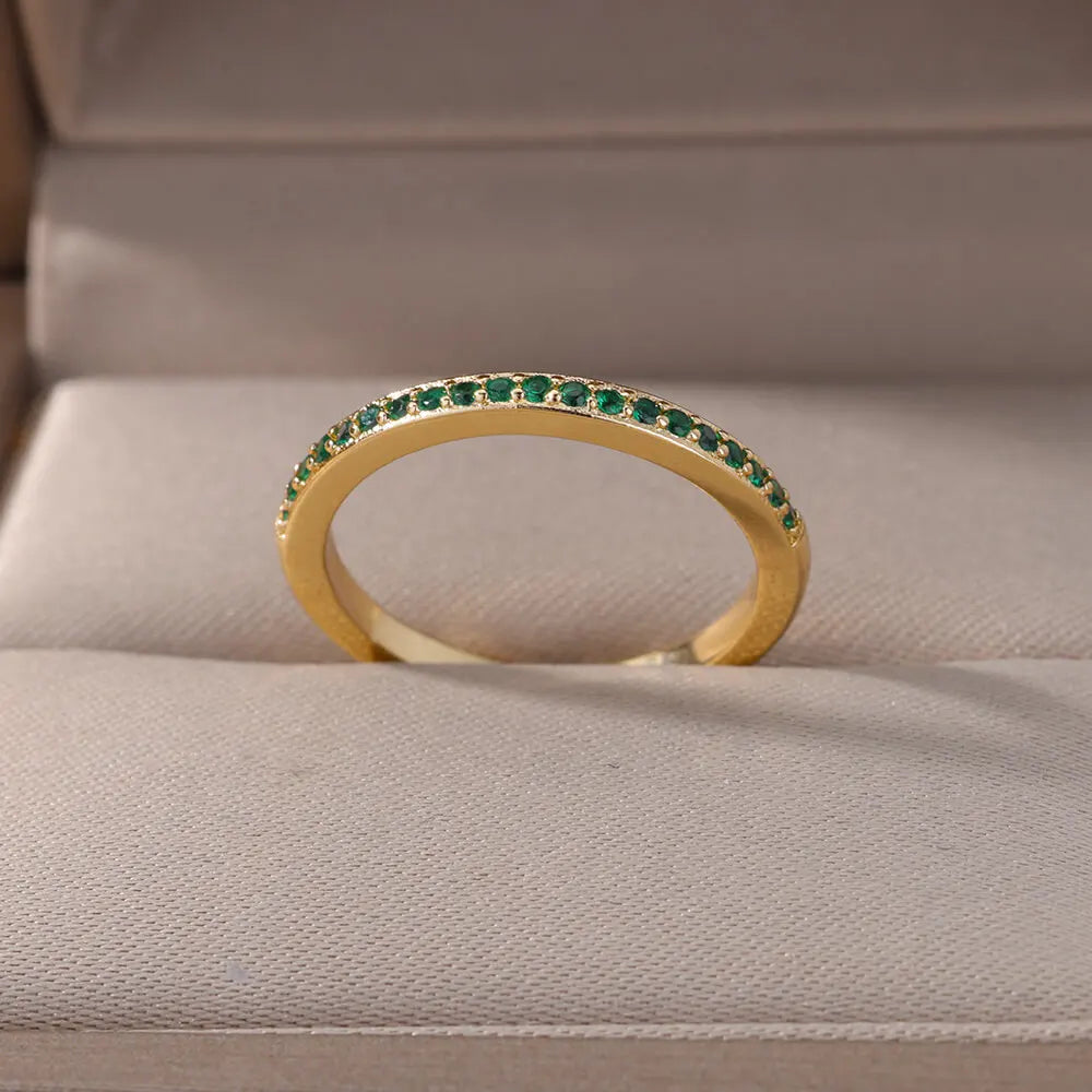 Green Rings For Women Stainless Steel Gold