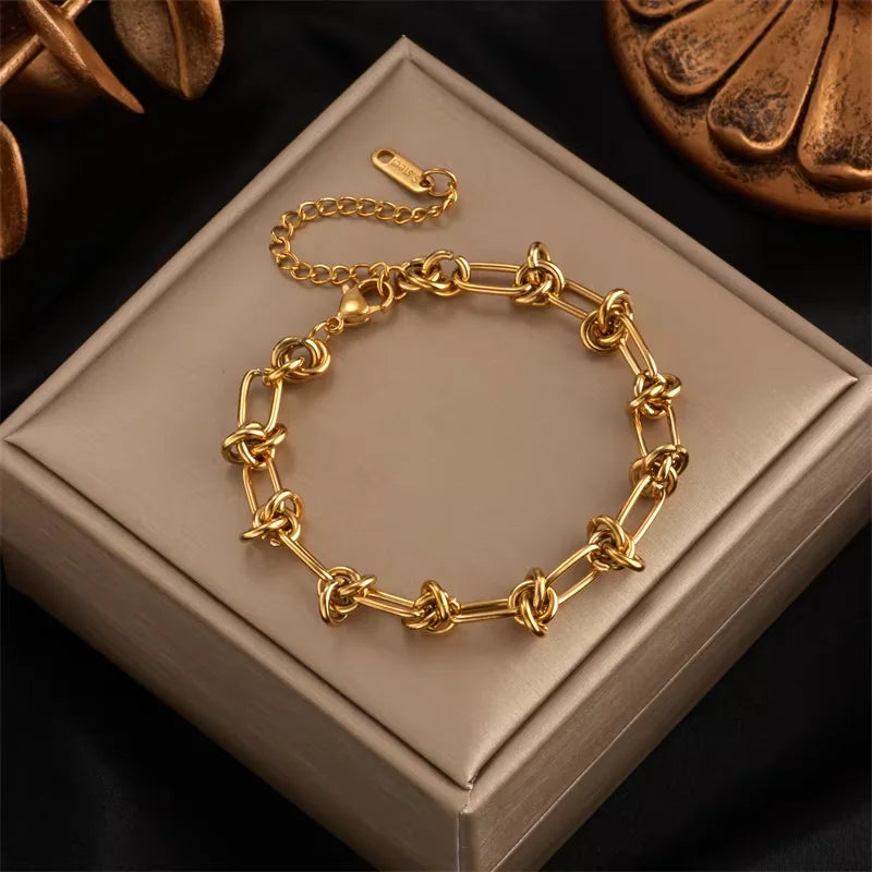 DIEYURO 316L Stainless Steel Gold Silver Color Twist Knot Necklace Bracelets For Women Girl New Fashion Non-fading Jewelry Set