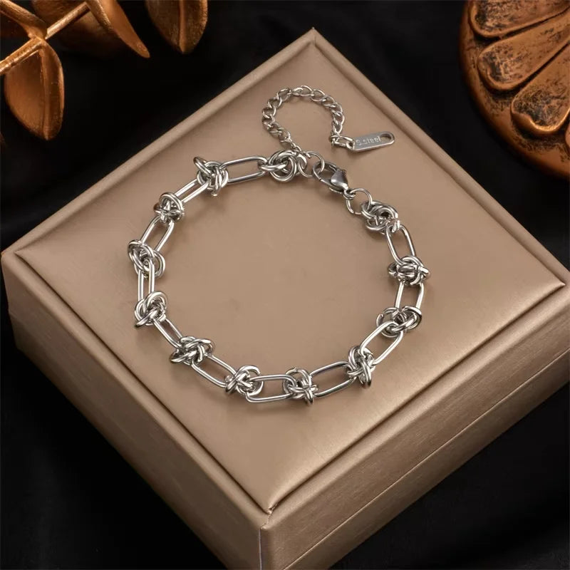 DIEYURO 316L Stainless Steel Gold Silver Color Twist Knot Necklace Bracelets For Women Girl New Fashion Non-fading Jewelry Set