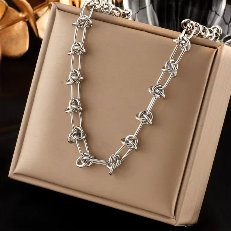 DIEYURO 316L Stainless Steel Gold Silver Color Twist Knot Necklace Bracelets For Women Girl New Fashion Non-fading Jewelry Set