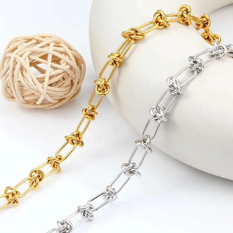 DIEYURO 316L Stainless Steel Gold Silver Color Twist Knot Necklace Bracelets For Women Girl New Fashion Non-fading Jewelry Set