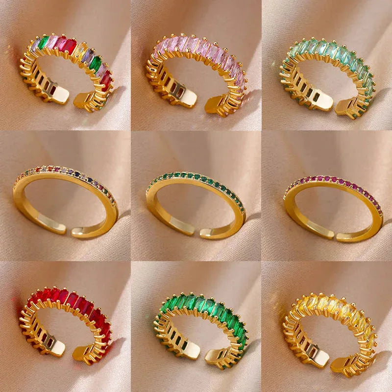 Green Rings For Women Stainless Steel Gold