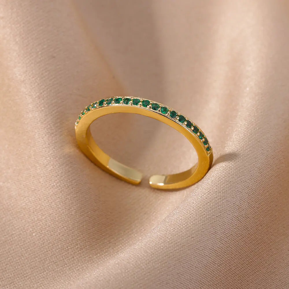 Green Rings For Women Stainless Steel Gold